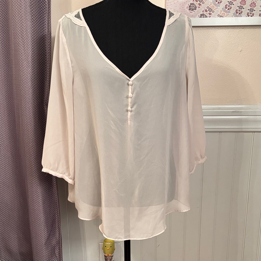 Lauren Conrad Cream Blouse with Button Detail